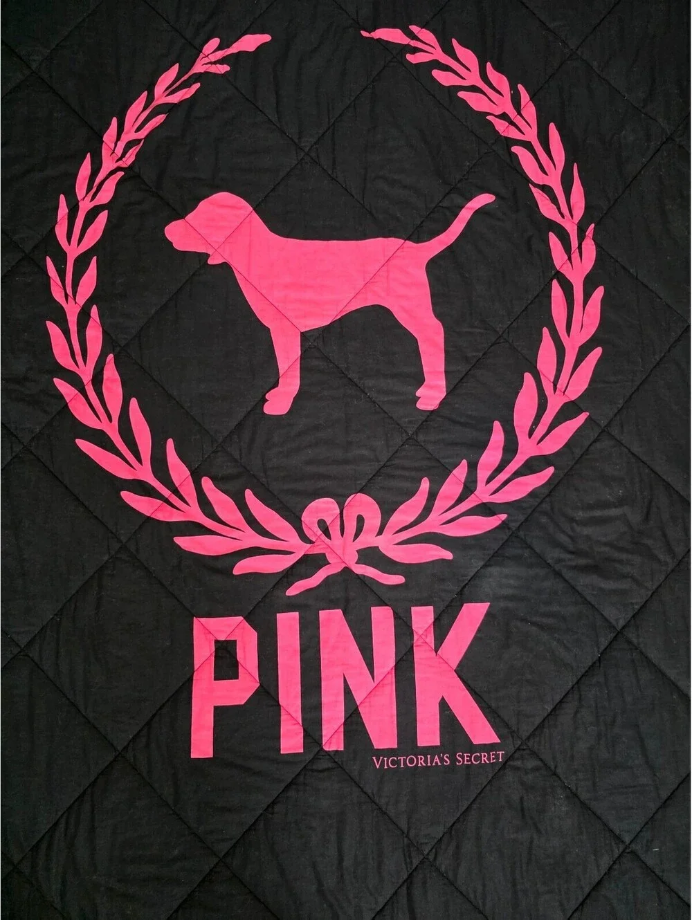 Vintage 2012 Victoria's Secret PINK Twin Quilt Dog Wreath Reversible Blanket
